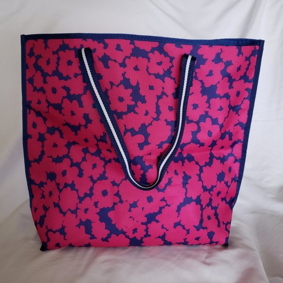 **SOLD**Estee Lauder Navy & Pink Flowered Large Tote Bag ~ NEW - Picture 2 of 5